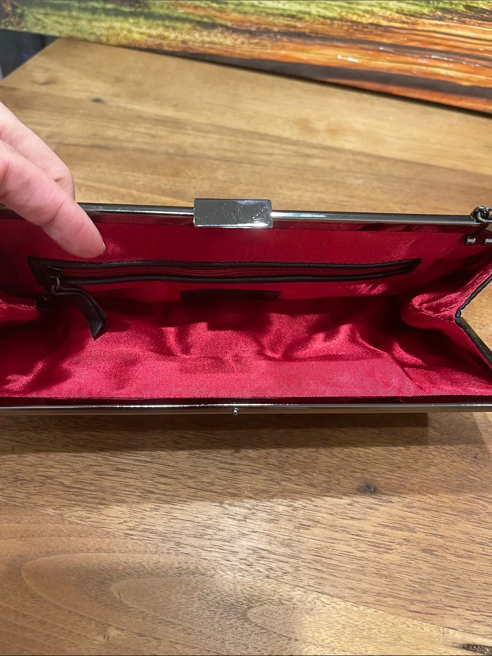 Ann Taylor Loft Black Satin Evening Clutch with Chain Strap